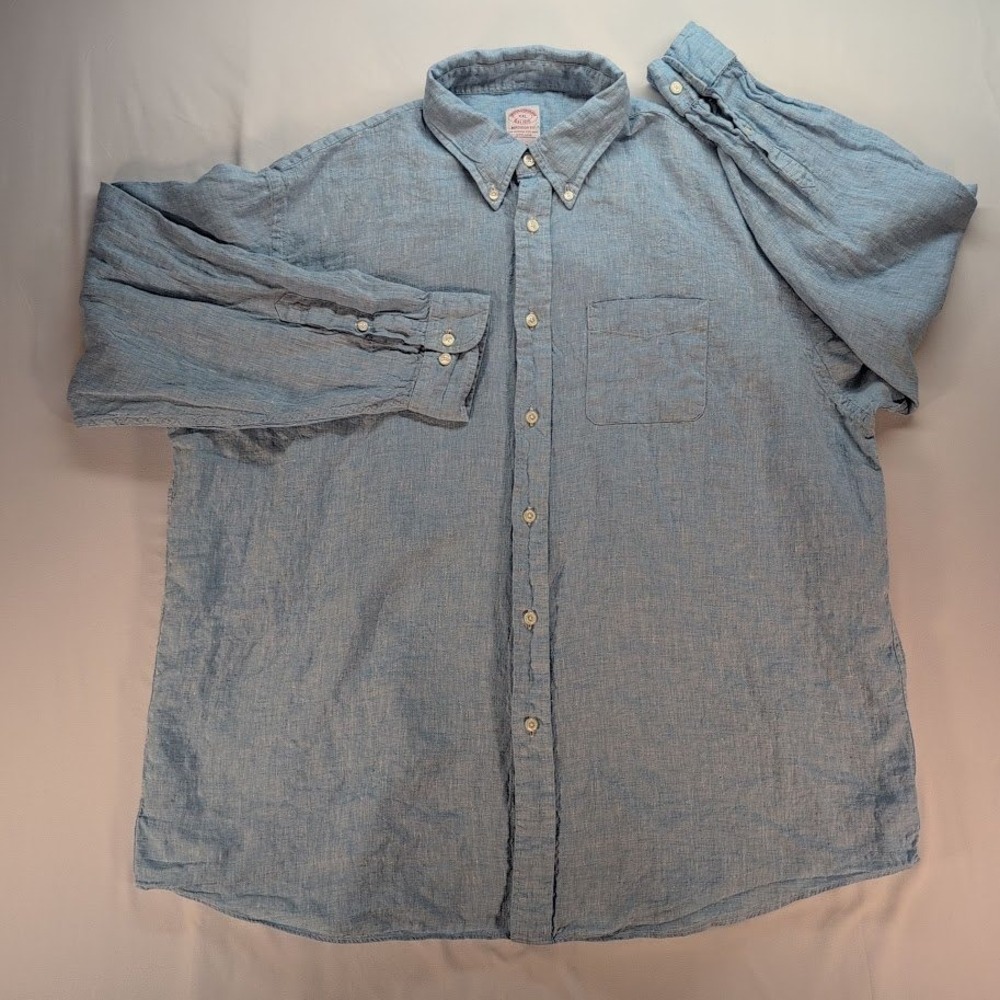 Brooks Brothers Mens XXL Madison Fit Linen Button Down Shirt Blue - Picture 1 of 8